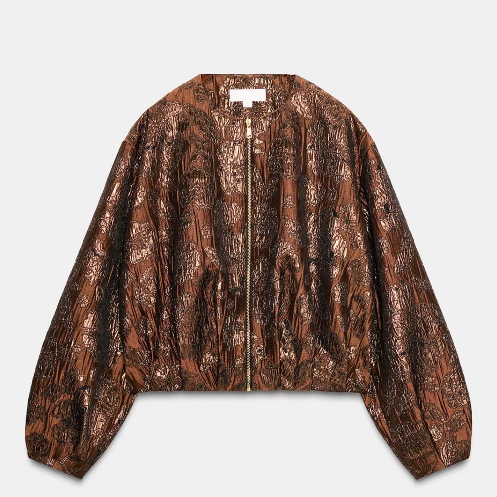 Zara Shimmering Copper Bomber Jacket
